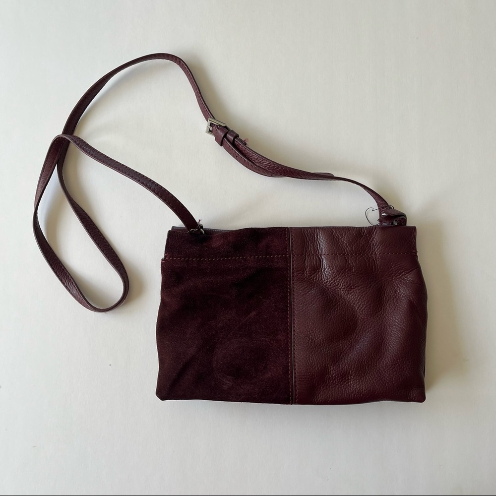 Zara Burgundy Leather Suede Crossbody Small Clutch Bag